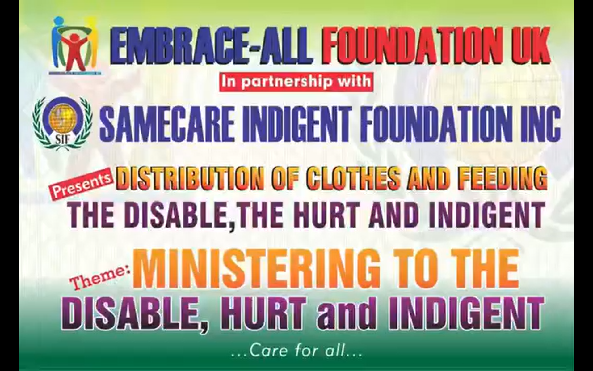 Embrace-All Foundation UK x Samecare Indigent Foundation